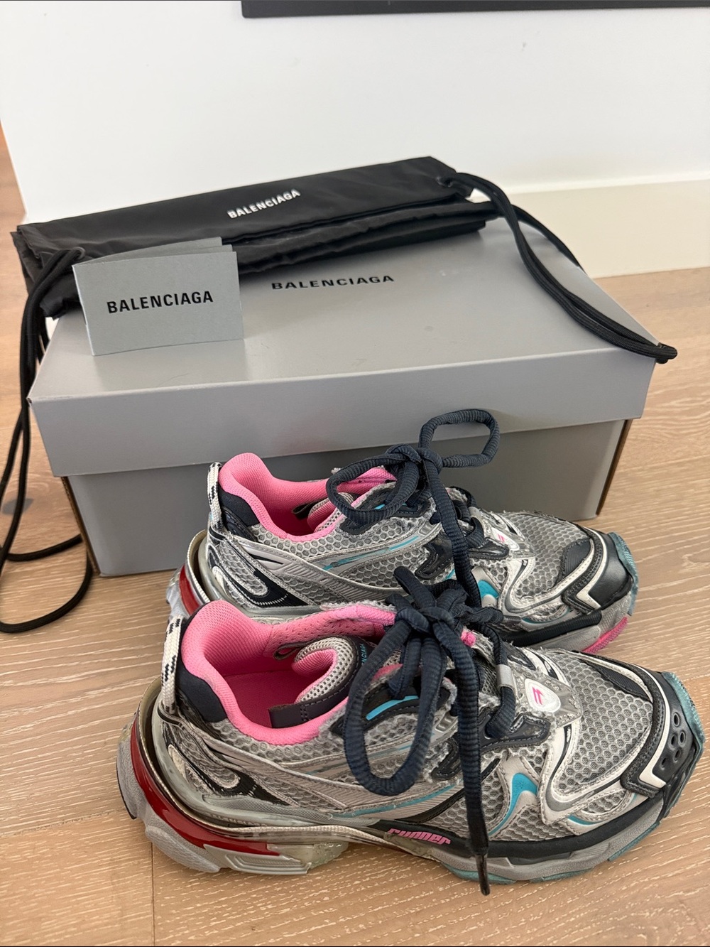 Balenciaga Grey Blue Pink Runner 2 Size 37 - Picture 5 of 7